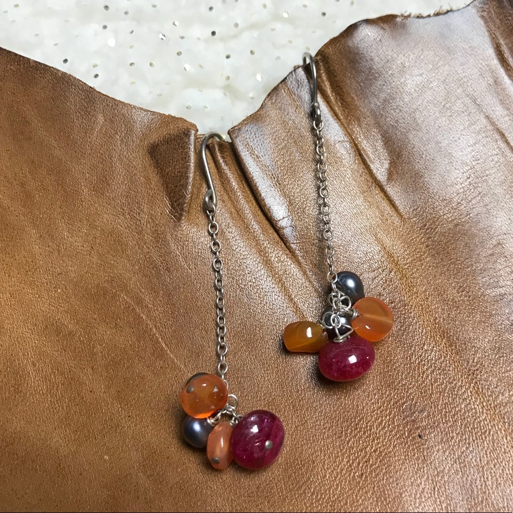 Colorful Pebble Bead Chain Drop Earrings